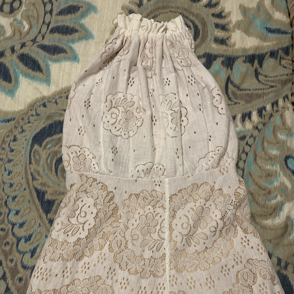 Nude and cream lace high neck romper